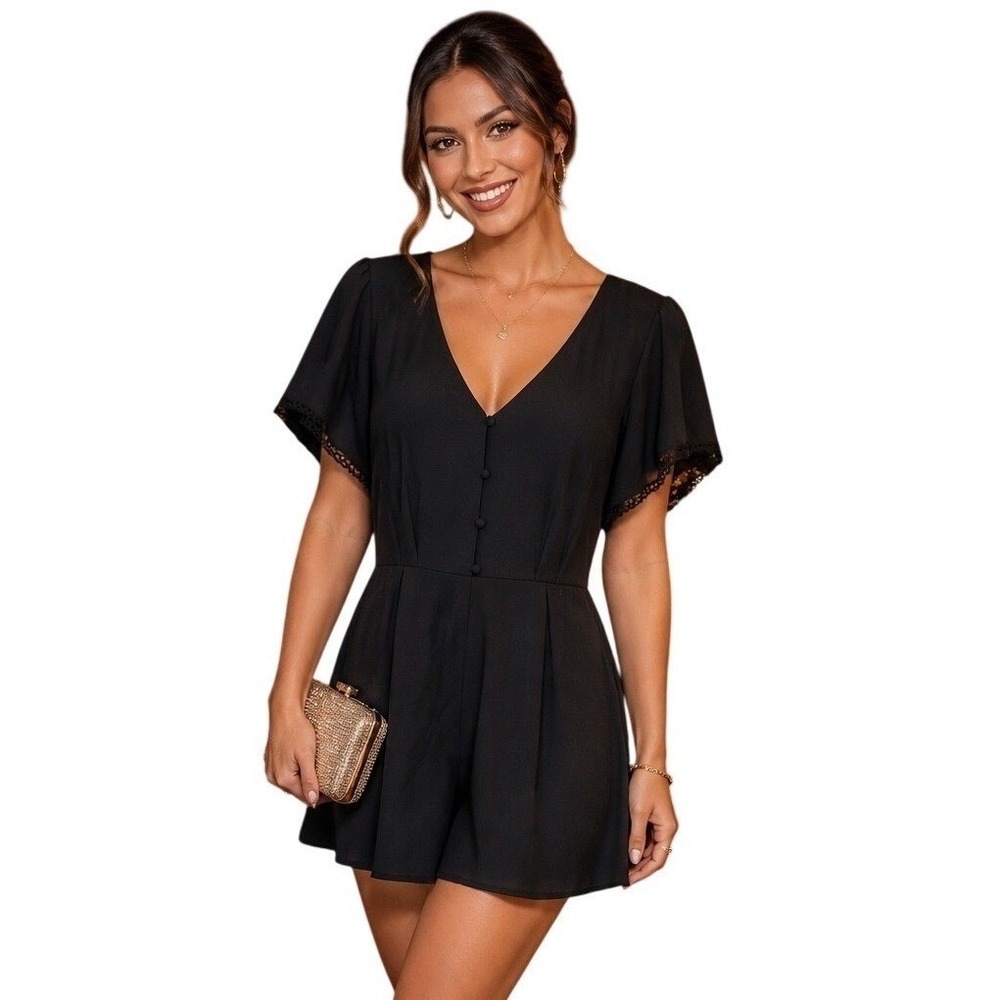 Trixxi XL Black Flutter Sleeve Romper